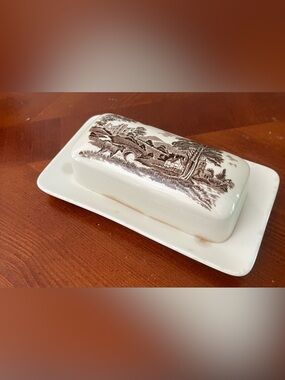 J&G Meakin Studio England Brown Transferware Butter Dish with Lid